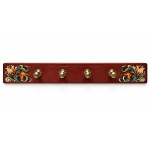 Porte-manteau mural en bois de pin Hindeloopen peint à la main avec crochets en laiton - Vente en gros - Product Image 1