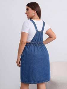 EMERY ROSE Vestido tipo peto vaquero informal de talla grande con tirantes ajustables, azul - Product Image 5