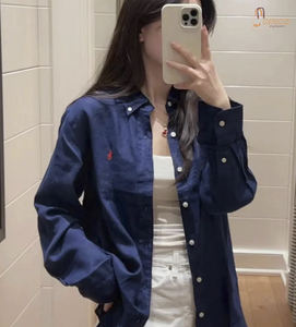 Blusa Casual Multifuncional de Primavera, Verano y Otoño para Mujer, Delgada, de Color Sólido, Poliéster/Algodón, Transpirable, de Alta Calidad, con Bordado Frontal - Product Image 1