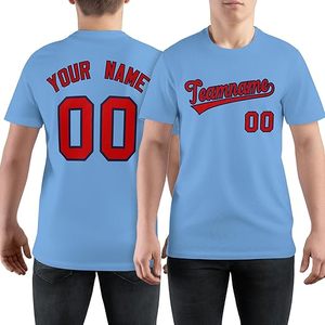 Camiseta de manga corta azul claro personalizada para hombre con estampado de nombre y número, cuello redondo, ajuste informal tipo jersey - Product Image 1