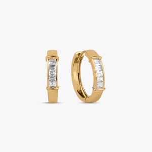 Diamond <b>Hoop</b> <b>Earring</b> 14k <b>Solid</b> Gold Solitaire Baguette Lab Grown Channel Set Modern Luxury Delicate Huggies Jewelry Manufacturer - Product Image 1