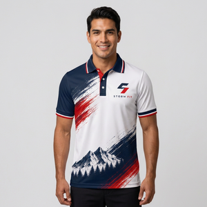 Camiseta Polo Deportiva Personalizada para Hombre, de Secado Rápido, 100% Poliéster, Manga Corta, Diseño de Montaña Estampado, Corte Regular - Product Image 2