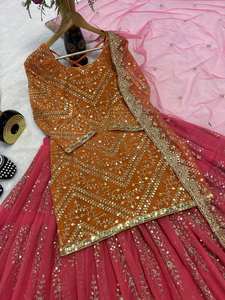 Robe ethnique indienne et pakistanaise moderne de haute qualité, tissu lourd en faux georgette, sharara et palazzo avec dupatta - Product Image 4