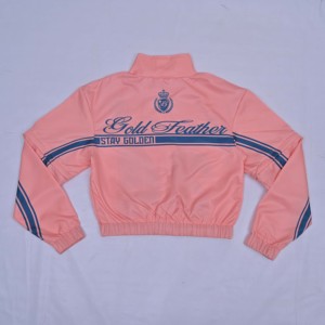 Gold <b>Feather</b> Pink Racer Jacket <b>With</b> Number 24 Print Zipper Closure Sporty Style Unisex Spring Wear Casual <b>Top</b> <b>with</b> Custom Logo - Product Image 2