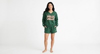 Ensemble sweat-shirt et short en polaire rose à col en V pour femme, motif Merry Everything, tenue de détente pour les fêtes
