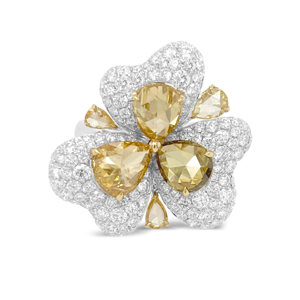Flower Shape <b>Cocktail</b> <b>Ring</b> With Pear Cut Yellow Diamond 18K Solid <b>Gold</b> Women's Luxury Fine Jewelry - Product Image 1