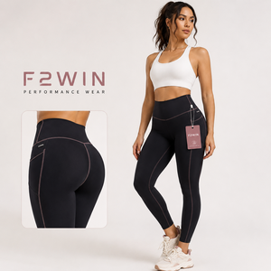Ensemble de yoga F2WIN pour femmes, leggings taille moyenne, longueur intégrale, couleur unie, écologique, séchage rapide, sans couture, vêtements de sport, ensemble de 2 pièces pour l'entraînement - Product Image 6