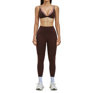 Custom Logo Front Women Solid Contrast Color Strappy Sportswear Workout <b>Gym</b> Fitness Yoga Bra <b>Set</b> High Waist Breathable Leggings - Product Image 4
