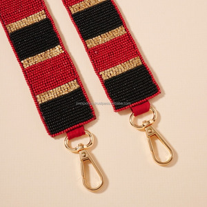 Luxury Handmade Beaded Strap <b>Red</b> Black Gold Striped Design Shoulder Crossbody Strap for DIY <b>Purse</b> Tote and Fashion Handbags - Product Image 1