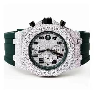 Luxury Square Case <b>Chronograph</b> Watch 45mm Stainless Steel Moissanite Band Men's Quartz Movement ETA Caliber 10 Bar Water - Product Image 3