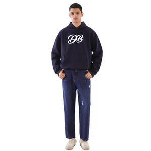 Sudadera con Capucha Oversize Azul Marino Personalizada con Logo para Mujer, de Forro Polar Grueso, Estilo Streetwear con Hombros Caídos, Venta al por Mayor - Product Image 1