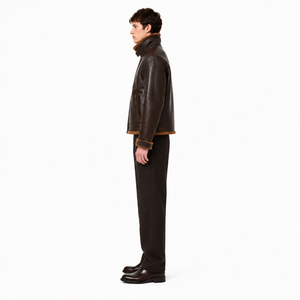 <b>Men's</b> B-6 Aviator <b>Jacket</b>-Minimal Luxury Sheep Nappa <b>Shearling</b> Pilot Outerwear Waterproof Windproof Custom OEM Logo Winter Stand - Product Image 3