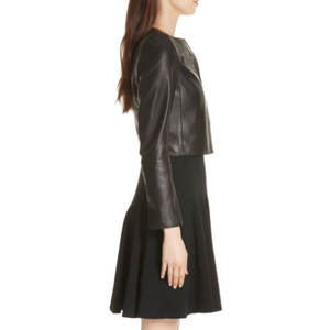 Chaquetas de Cuero Cortas para Mujer con Cuello Redondo y Diseño Liso Teñido 2026 - ¡Precio Más Bajo! - Product Image 4