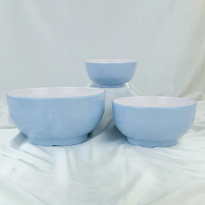 Melamine Soup Dish Blue <b>White</b> Luxury Polished Durable 3pc <b>Set</b> Food Grade Certified Dishwasher Microwave Safe Non-Toxic - Product Image 1