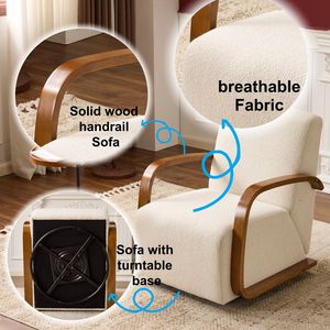 Poltrona con Braccioli Curvi in Legno Massello, Rivestimento Crema, Girevole a 360 Gradi, Design Moderno Mid-Century, Comfort Ergonomico per Soggiorno - Product Image 2
