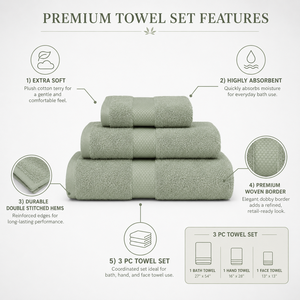 Juego de Toallas de Algodón Zero Twist de 3 Piezas con Etiqueta Privada, Logotipo Personalizado, para Baño, Manos y Cara, Ecológicas, Suaves, OEKO-TEX, para Hotel, Spa, Hogar, Regalo - Product Image 3