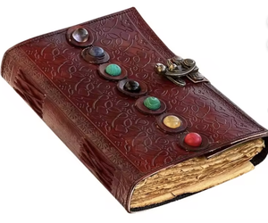 New Launch Seven Stone Deckled Witch Spell Book Leather Grimoire Journal for Men Women Spiral Binding <b>Blank</b> Journal Book - Product Image 2