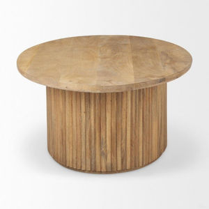 Table basse ovale en bois de manguier cannelé naturel et brun, fabriquée à la main, écologique, style moderne et simple, prix d'usine - Product Image 2