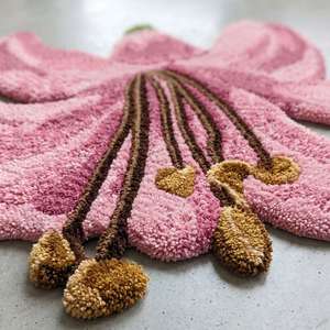 Tapis d'intérieur unique en laine tuftée à la main, motif fleur rose, antidérapant, doux, décoratif, pour salon, chambre, chambre d'enfant, décoration de la maison - Product Image 2