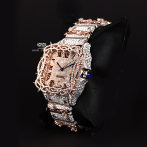 Reloj de Lujo para Hombre con Diamantes de Moissanita, Bisel con Espigas, Esfera Romana, Tono Rosa, Estilo Hip Hop, Diseño de Espinas - Product Image 4