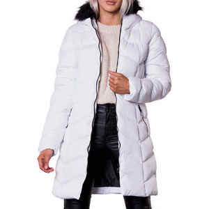 Chaqueta Larga Blanca Acolchada con Capucha de Piel, Cierre Tipo Pullover, Resistente al Viento, Abrigo de Otoño, Estilo Casual, Relleno Grueso de Poliéster, Unisex - Product Image 1