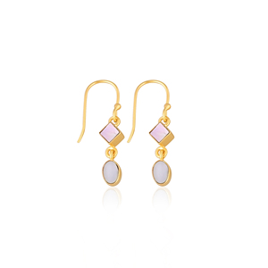 Mother of Pearl Two Stone <b>Earrings</b> Handmade Gemstone Jewelry for Women - Product Image 1