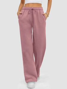 2026 Stylish <b>Women</b> Wide Leg Sweatpants Mid Waist Elastic Waist <b>Joggers</b> Soft <b>Fleece</b> Casual Lounge Trousers Breathable Loose Fit - Product Image 5