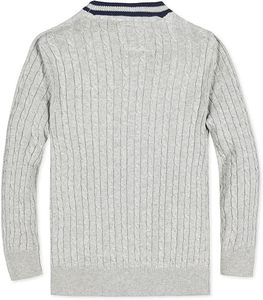Cárdigan transpirable con cuello en V para hombre, de algodón peinado, estilo universitario, a rayas, con botones. - Product Image 2