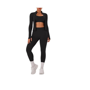 Womens <b>Workout</b> Sets 3 Piece Seamless Long Sleeve <b>Jacket</b> Scrunch Butt Leggings Racerback Sports Bra Yoga Gym Outfits - Product Image 6