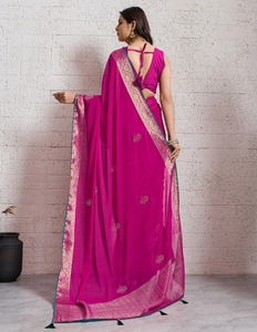 Sari en rayonne et mousseline de Bollywood orné KV pour femme (rose) – Séchage rapide et sans plis – Collection Automne - Product Image 6