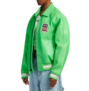 Chaqueta Bomber Varsity de Cuero Genuino Verde para Hombre, Marca Avirex, Personalizada Premium, con Parches Bordados, Estilo Urbano, OEM, ODM, Venta al Por Mayor - Product Image 5