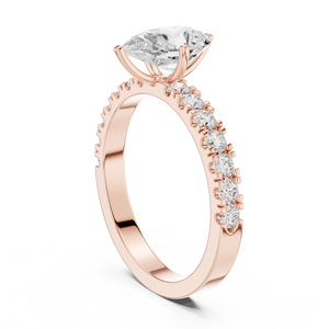 Bague de fiançailles solitaire en or rose avec diamant de laboratoire taille poire et pavé, pour femme - Product Image 5