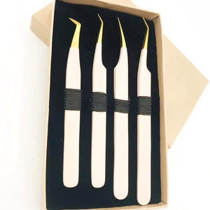 Meilleures pinces à extensions de cils en acier inoxydable, étiquette personnalisée, outils de beauté en gros avec embouts volume et fibre, en vente - Product Image 1