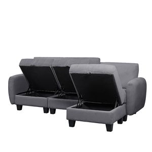 Divano in Velluto a Coste Grigio per Soggiorno con Pouf, Set di Mobili Confortevoli per la Casa - Product Image 6