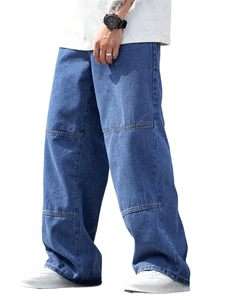 Men's Leg Denim Cargo <b>Pants</b> Mid Waist Loose Fit Cotton Casual Style Spring Wear Blue Jeans Cargo Men's Jeans - Product Image 1