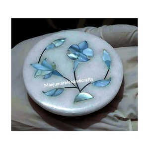 Miroirs anciens artisanaux en pierre naturelle blanche pure, polis, avec incrustation florale, pour cadeau de mariage - Product Image 1