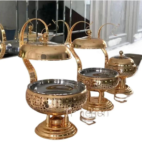 Recipiente ovalado de cobre martillado con base de hierro negro y soporte para combustible para catering elegante; disponible a precios de mayorista. - Product Image 3