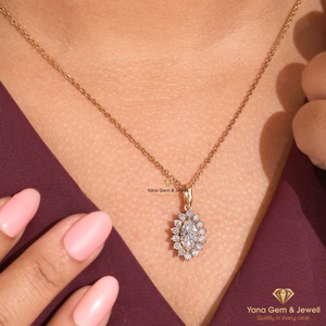 Pendentif de créateur en forme de marquise, cadeau pour elle, diamant de laboratoire CVD, clarté VVS2, couleur D, 1,00 carat, or massif 14 carats, certifié IGI - Product Image 4