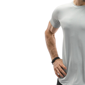 T-shirt de sport gris personnalisé pour homme, séchage rapide, coupe semi-ajustée, maille extensible en polyester et élasthanne, pour entraînement en salle de sport, OEM Act - Product Image 5