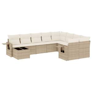Ensemble de canapé de jardin pliable en rotin PE beige 10 pièces, confortable et pratique, mobilier d'extérieur - Product Image 2