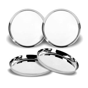 Plato Redondo Plano de Acero Inoxidable, Diseño Minimalista Pulido, Apto para Lavavajillas, Plato para Servir para Fiestas, Hogar, Cocina, Hotel - Product Image 2
