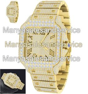 Montre en verre carré sertie de diamants Moissanite, or jaune, acier inoxydable, mouvement automatique, étanche 10 bars, bracelet à fermoir - Product Image 3
