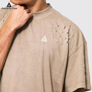 T-shirt homme coupe ample avec logo personnalisé, effet usé, meilleure qualité, manches courtes, best-seller. - Product Image 5