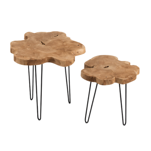 ARTERRA Luxury Eco-Friendly Handmade <b>Round</b> Shape Teak Wood Slice <b>Table</b> Modern Organic Coffee <b>Table</b> Nesting <b>Side</b> <b>Table</b> Set - Product Image 1