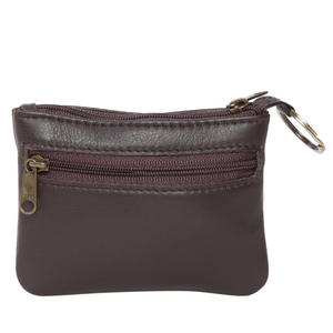 Monedero de Cuero Marrón con Cierre, Cosido a Mano, Tarjetero, Portamonedas de Viaje con Anillo para Llaves - Product Image 1