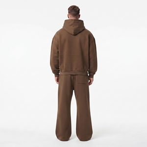 High Quality Men Cotton Fleece Tracksuit Custom Two Piece Set Full Zip Hoodie Wide Leg <b>Jogger</b> <b>Oversized</b> Fit - Product Image 3