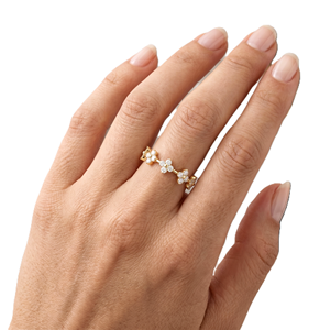 Bague de mariage en or massif 10K 14K avec diamant de laboratoire rond, empilable, design trèfle, pour anniversaire et fiançailles, vente en gros - Product Image 6