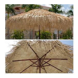 Tropiccal Palm Leaf Parasol with Rustic Bamboo Pole - Architectural <b>Beach</b> Tiki Parasol with Covered Base - Product Image 4