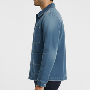 Veste en jean décontractée bleu délavé sur mesure pour homme, style urbain hiver, poches, boutons avant, respirante et imperméable - Product Image 4