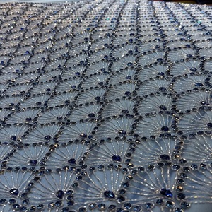 Premium Zircon Stone Beaded <b>Fabric</b> Handmade <b>Polyester</b> Embroidery Lace <b>Fabric</b> for Bridal Wear Wedding Dress Evening Party Dresses - Product Image 1